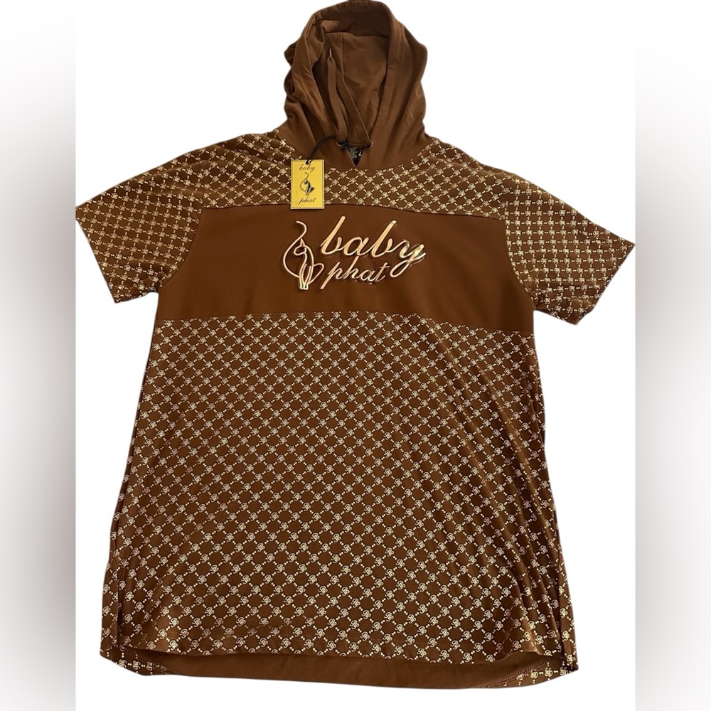 NWT Baby Phat Vintage Women’s Brown Hooded T-Shirt with Logo Pattern - 1Curvy